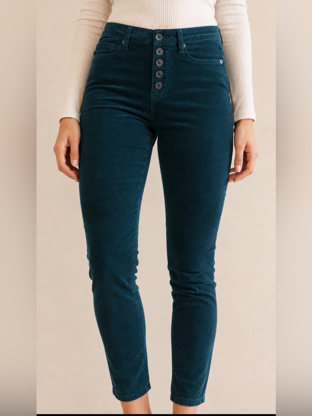 Anthropologie Pilcro Teal Corduroy Skinny High Rise Pants Size 26